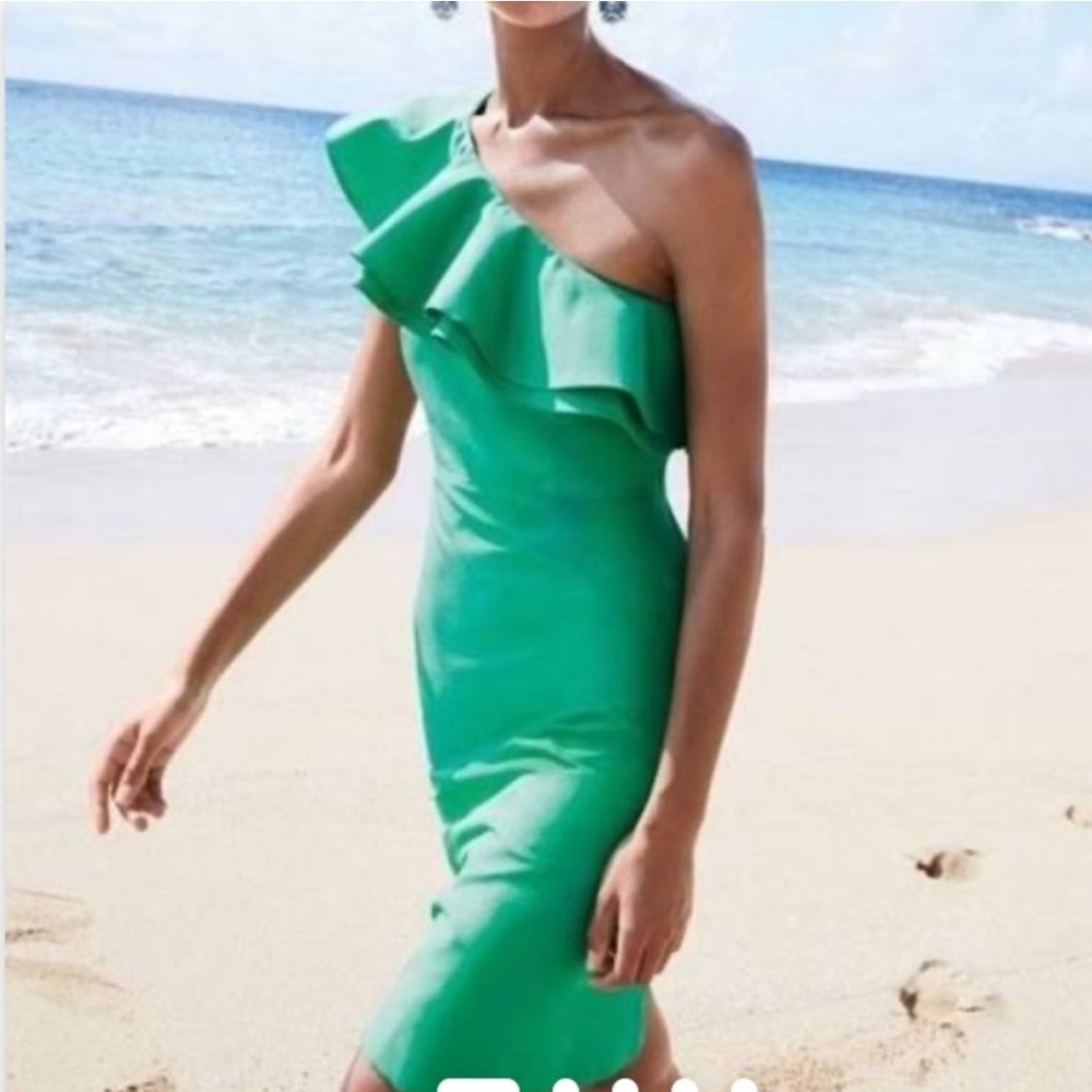 J Crew One Shoulder Ruffle Dress - Picture 2 of 8